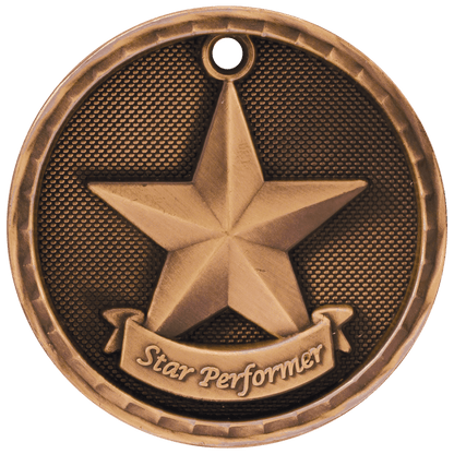 Antique Bronze 2" 3D Star Performer Medal