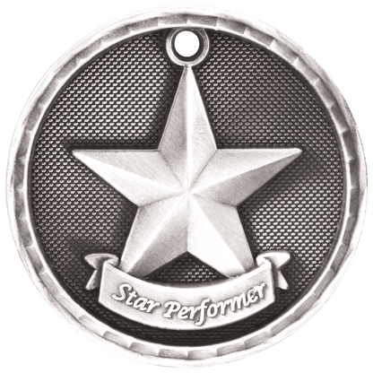 Antique Silver 2" 3D Star Performer Medal