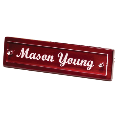 Rosewood Piano Finish Nameplate with Acrylic Engraving Plate, Two Silver 9 1/4" x 2 1/8" Posts