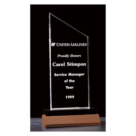 4 1/2" x 9 1/4"  Zenith Series Clear Acrylic with Black Acrylic Base and Walnut Base