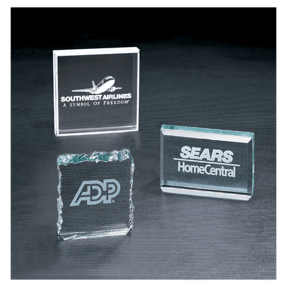 Clear 3" x 3" Crushed Ice Acrylic Paperweight