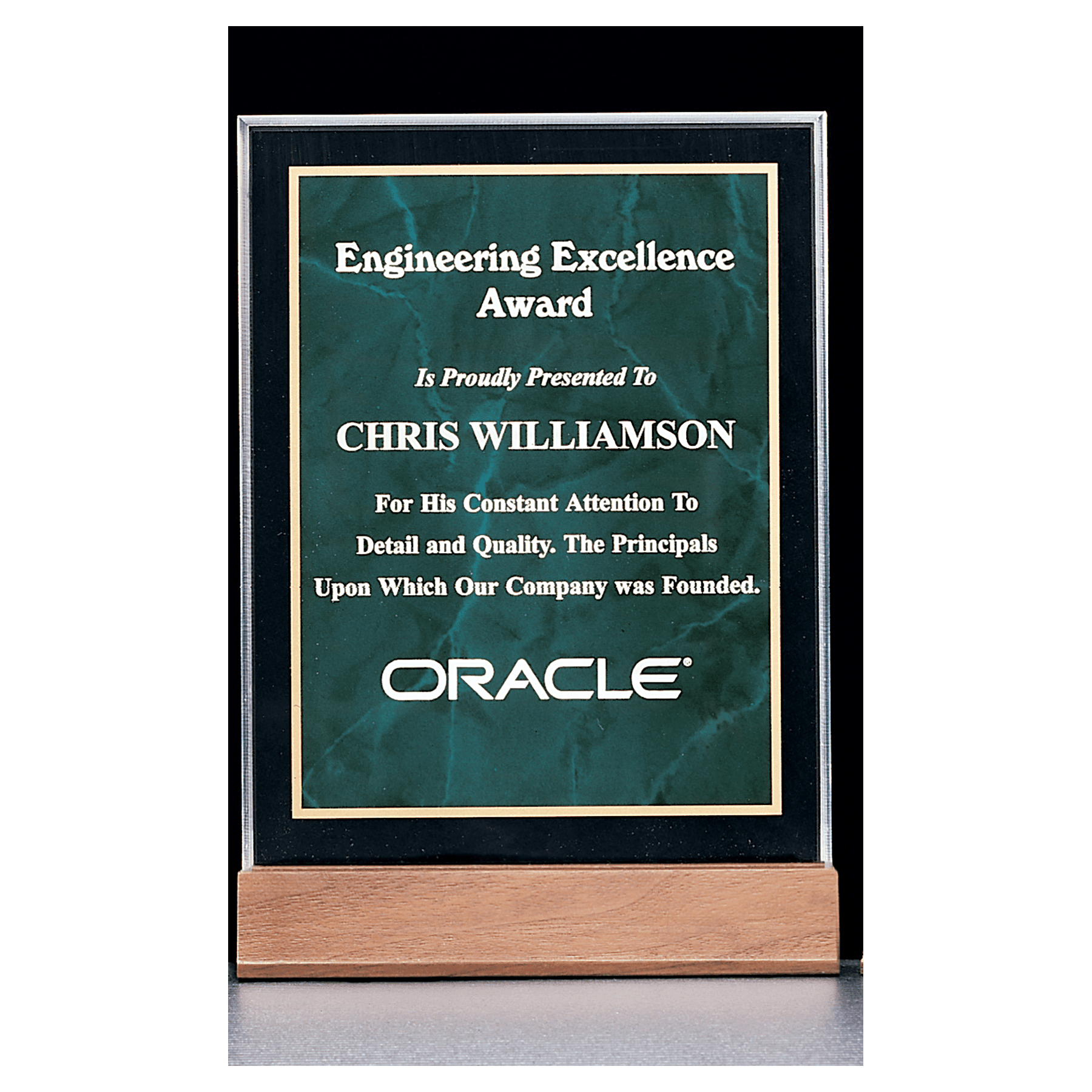 Emerald Marble Acrylic Award with American Walnut 5" x 7 5/8" Base