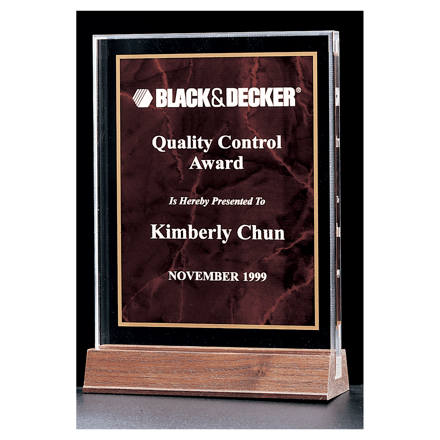 Ruby Marble Acrylic Award with American Walnut 5" x 7 5/8" Base