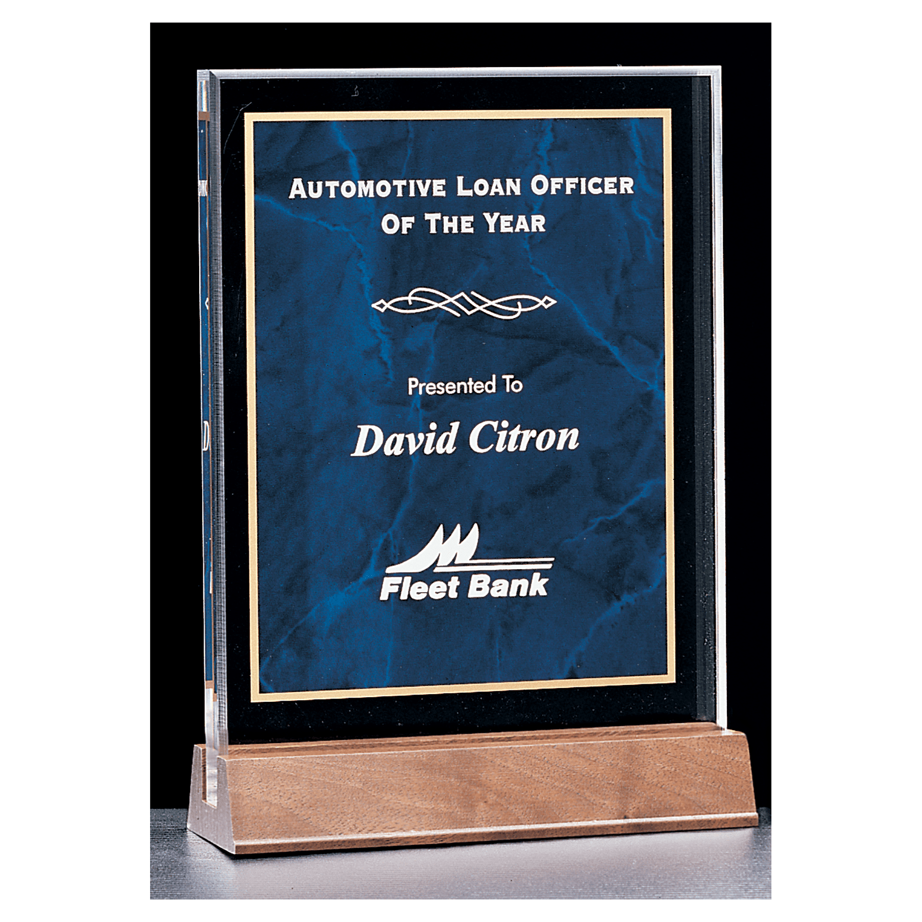 5" x 7 5/8" Sapphire Marble Acrylic Award with American Walnut Base