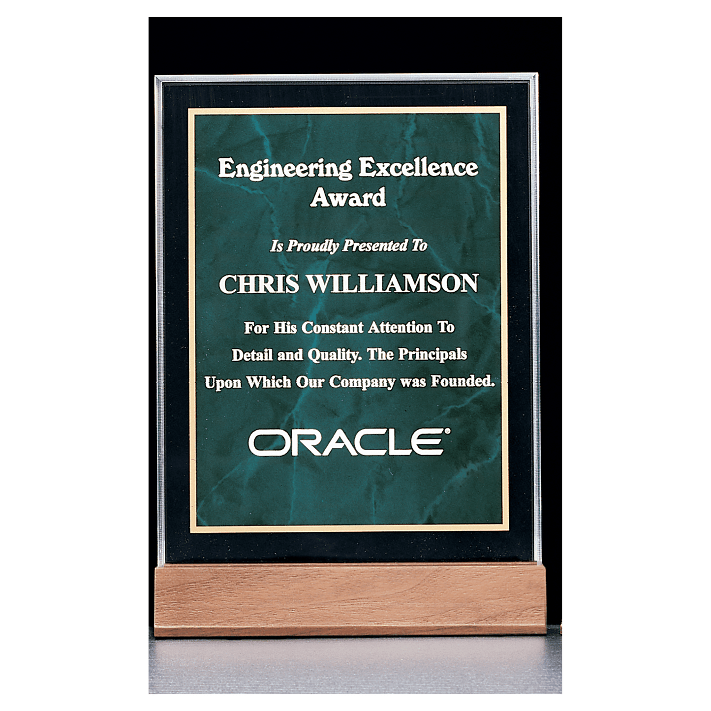 Emerald Marble Acrylic Award with American Walnut 7" x 9 5/8" Base