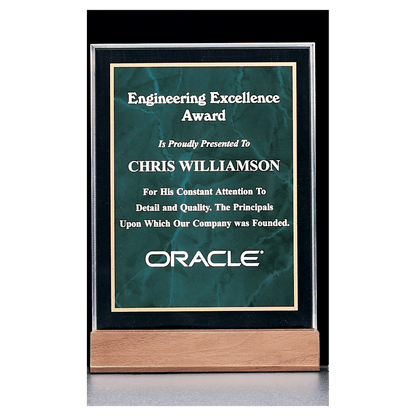 Emerald Marble Acrylic Award with American Walnut 7" x 9 5/8" Base