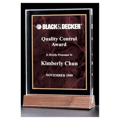 Ruby Marble Acrylic Award with American Walnut 7" x 9 5/8" Base
