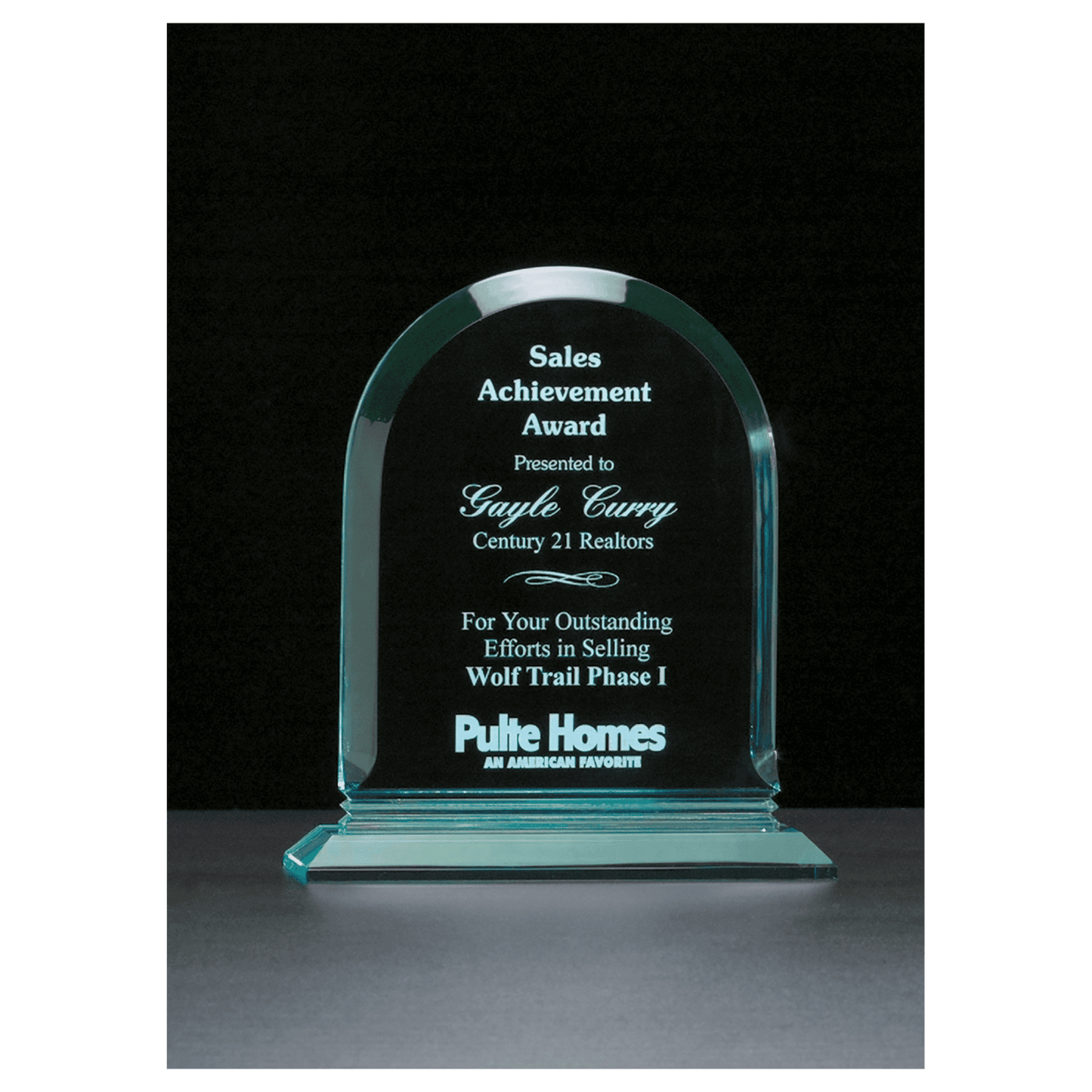 6 1/2" x 7 3/4" Arch Series Jade Acrylic Award