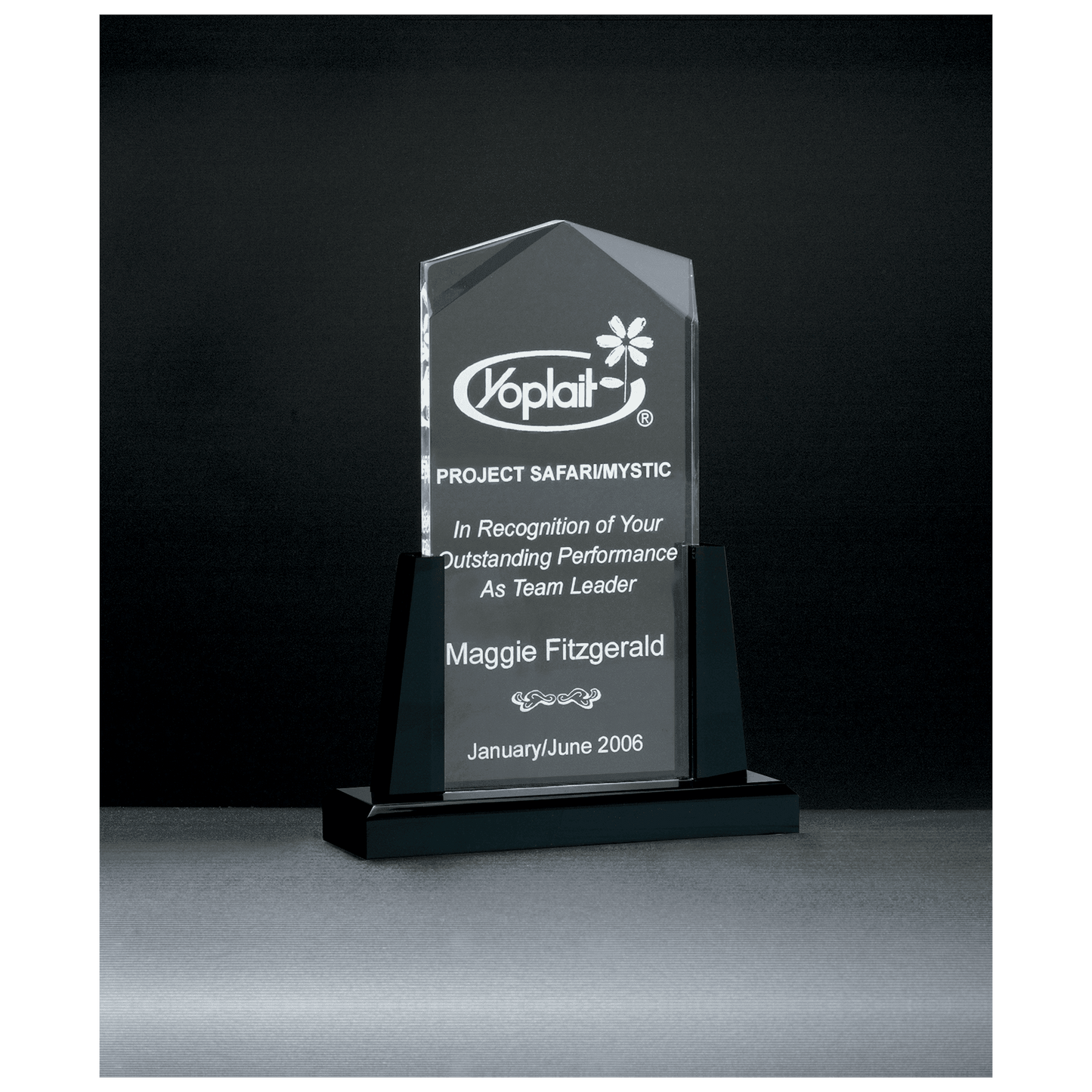 4" x 9" Spire Series Clear Acrylic Upright on Black Acrylic Base