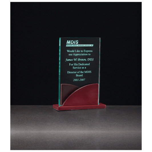 4 7/8" x 6 1/2" Premium Series Jade Acrylic on Mahogany Finish Base