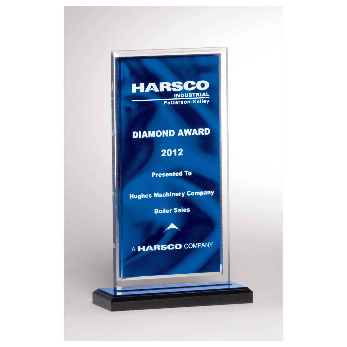 5" x 7 1/2" Dark Blue Draped Satin Patterned Acrylic with Silver Mirror Border, Black with Blue Top Base