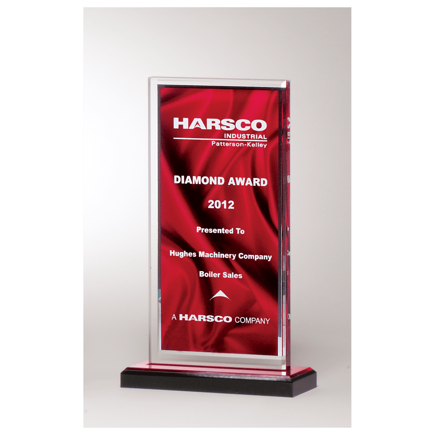 5 x 7 1/2" Deep Red Draped Satin Patterned Acrylic with Silver Mirror Border, Black with Red Top Base