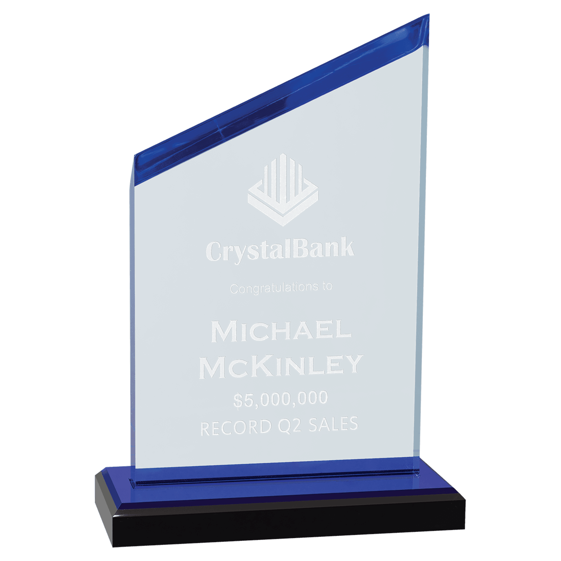 Blue Accents, Black Base with Blue 4 1/2" x 6 1/2" Zenith Series Acrylic with Mirror Top