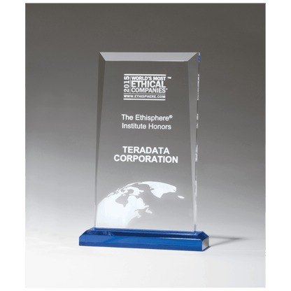 Clear Acrylic Award with Blue Highlights and Blue 5 1/2" x 8 3/4" Apex Series Base