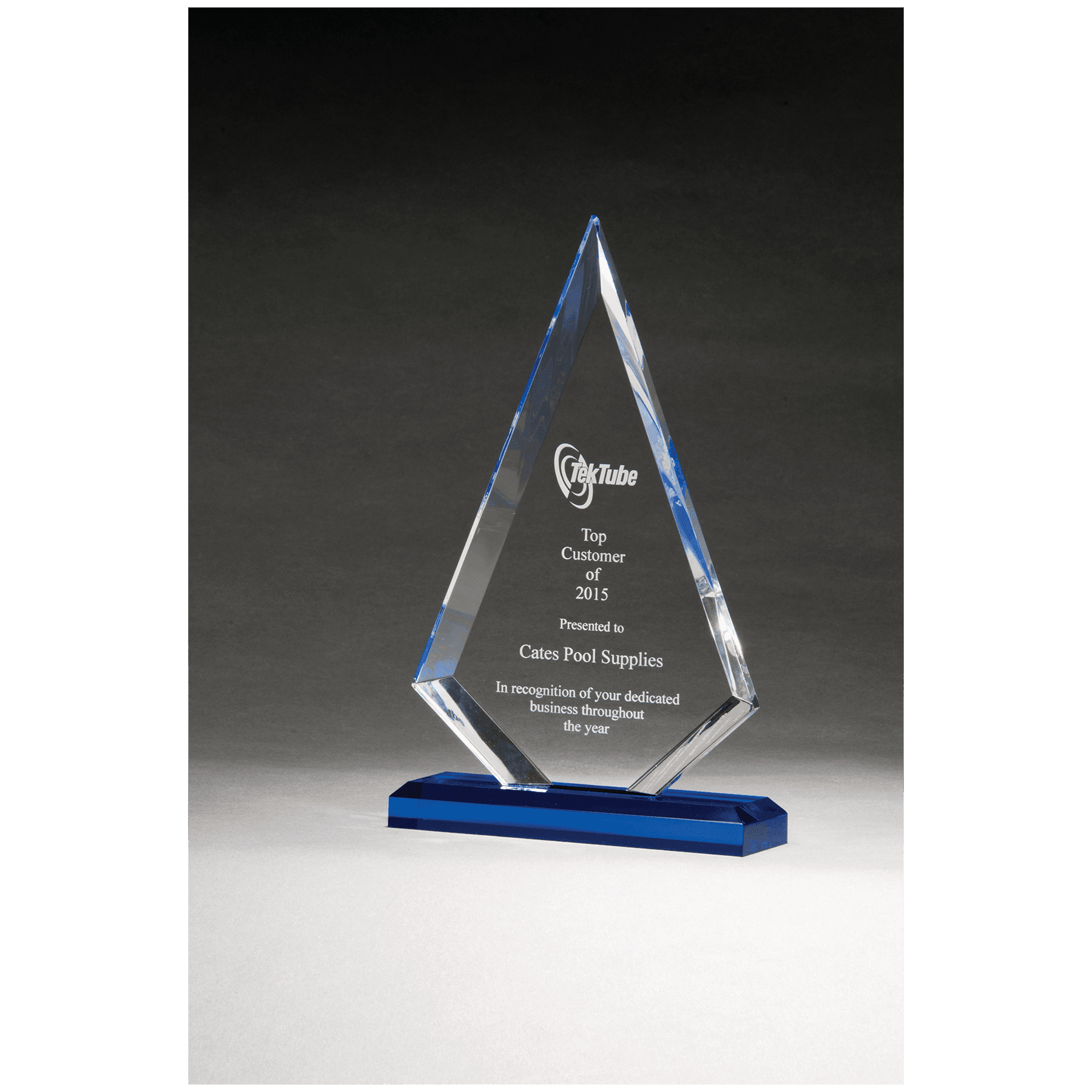 5 1/2" x 7 3/4" Arrow Series Clear Acrylic with Blue Highlights and Blue Base