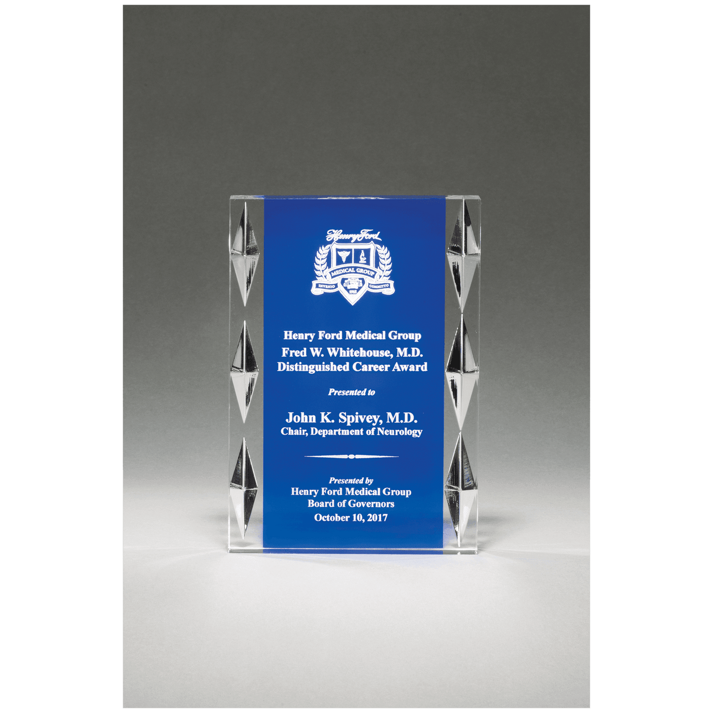 5" x 7" Freestanding Acrylic with Blue Background and Carved Jewel Accents