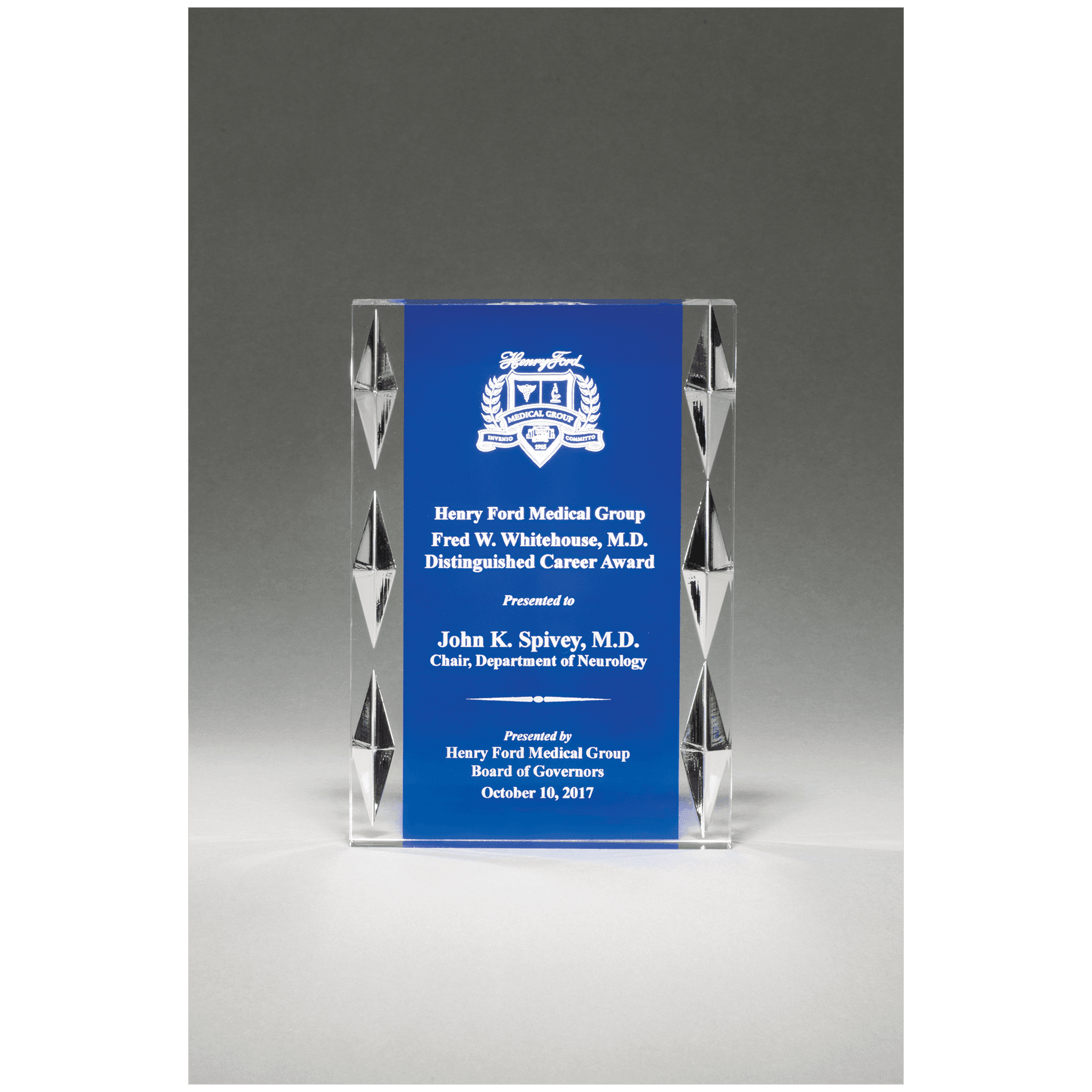 5" x 7" Freestanding Acrylic with Blue Background and Carved Jewel Accents