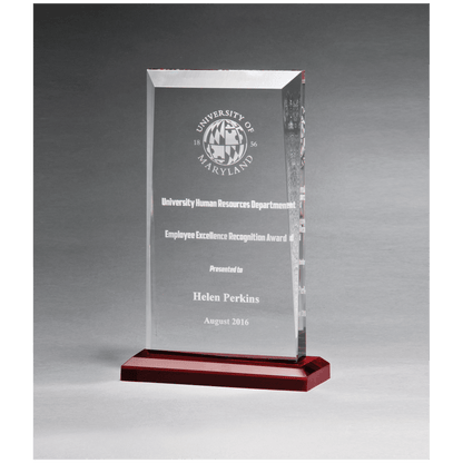 Clear Acrylic Award with Red Highlights and Red 5" x 7 3/4" Apex Series Base