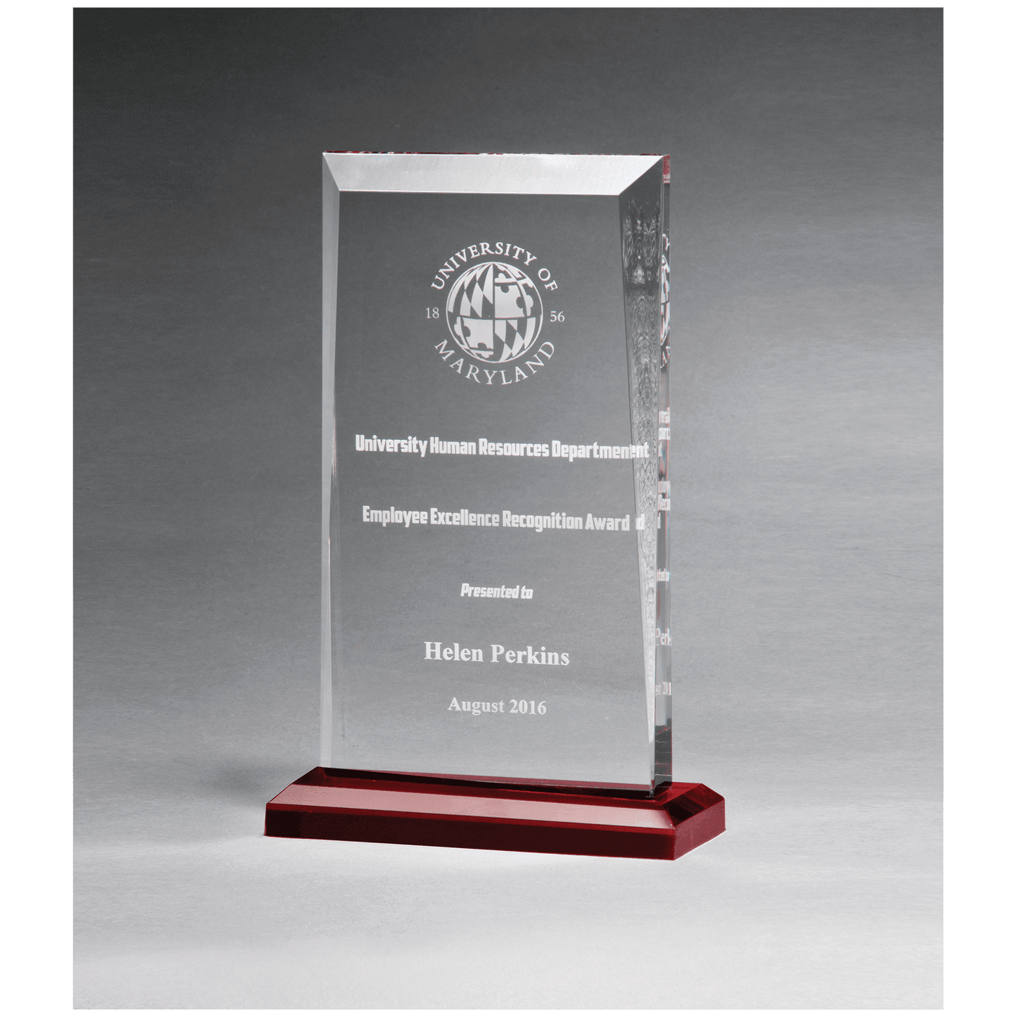 Clear Acrylic Award with Red Highlights and Red 6" x 9 3/4" Apex Series Base