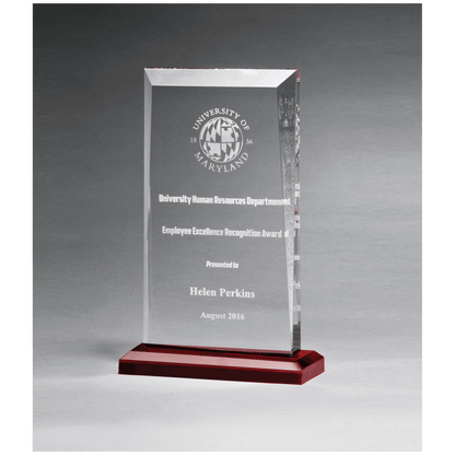 Clear Acrylic Award with Red Highlights and Red 6" x 9 3/4" Apex Series Base
