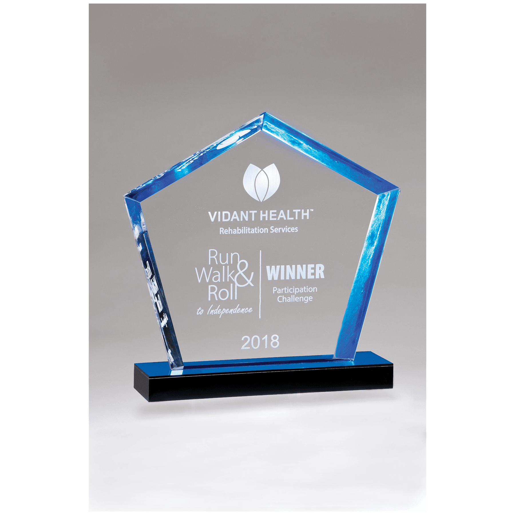 8" x 9" Diamond Series Acrylic Award with Blue Accent Blue Mirror-Topped Base