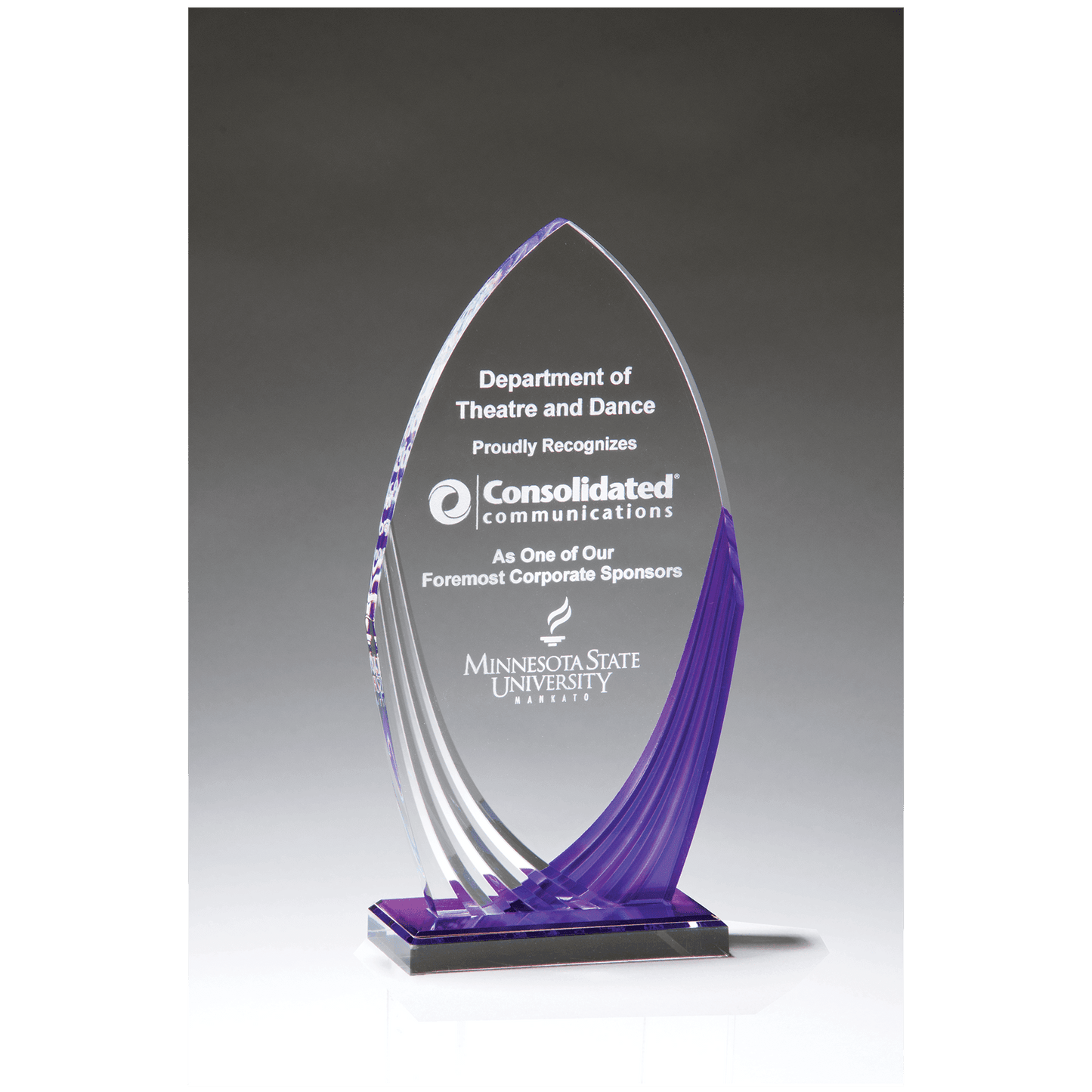8 1/4" Tidal Series Acrylic with Printed Violet Accent and Violet Mirror-Topped Base
