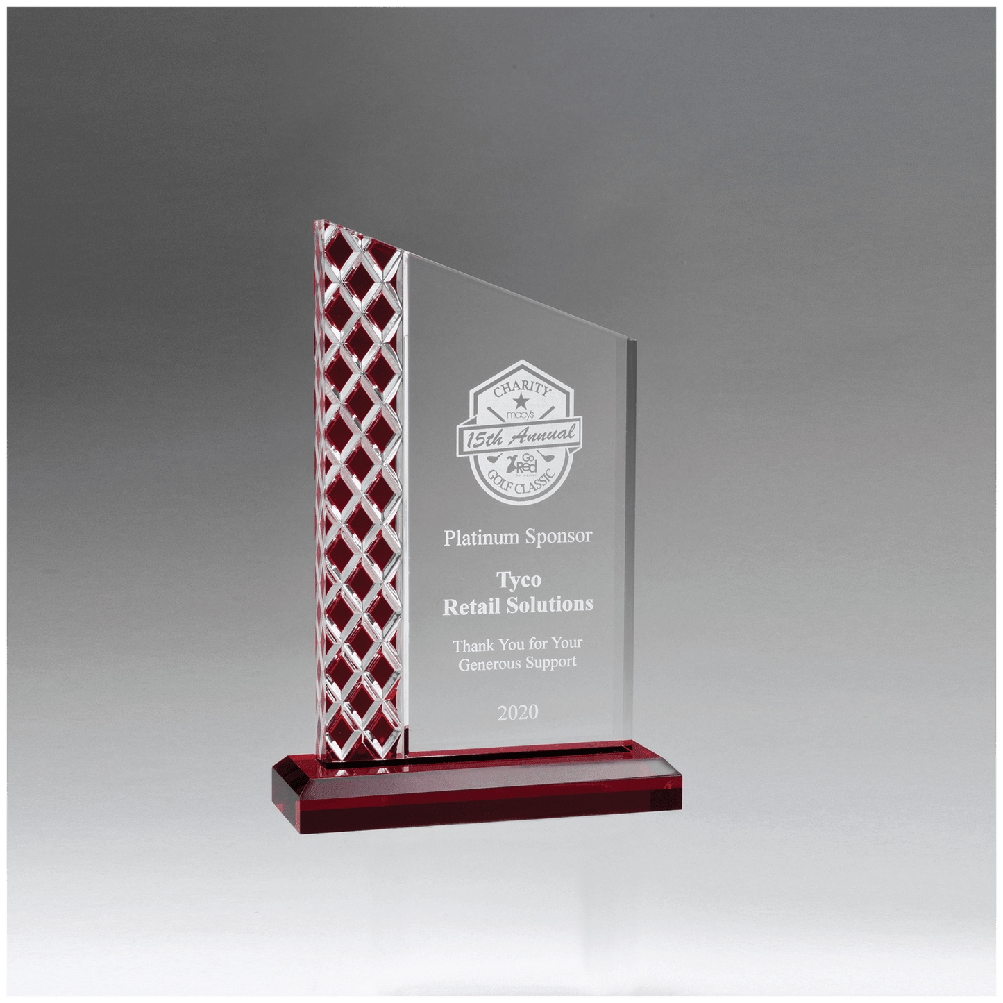 5 1/2" x 8 1/4" Zenith Series Clear Acrylic with Lattice Pattern and Red Metallic Accent