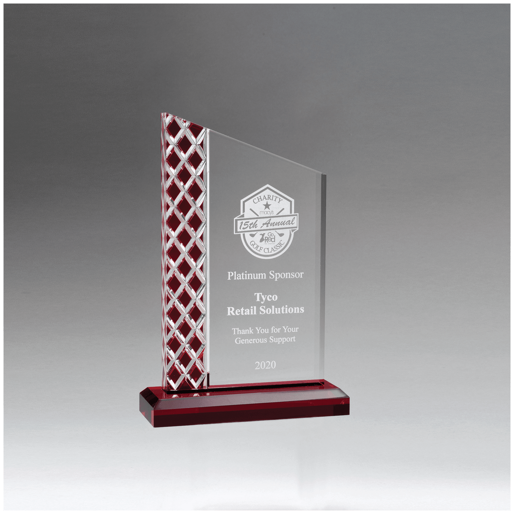 5 1/2" x 8 1/4" Zenith Series Clear Acrylic with Lattice Pattern and Red Metallic Accent