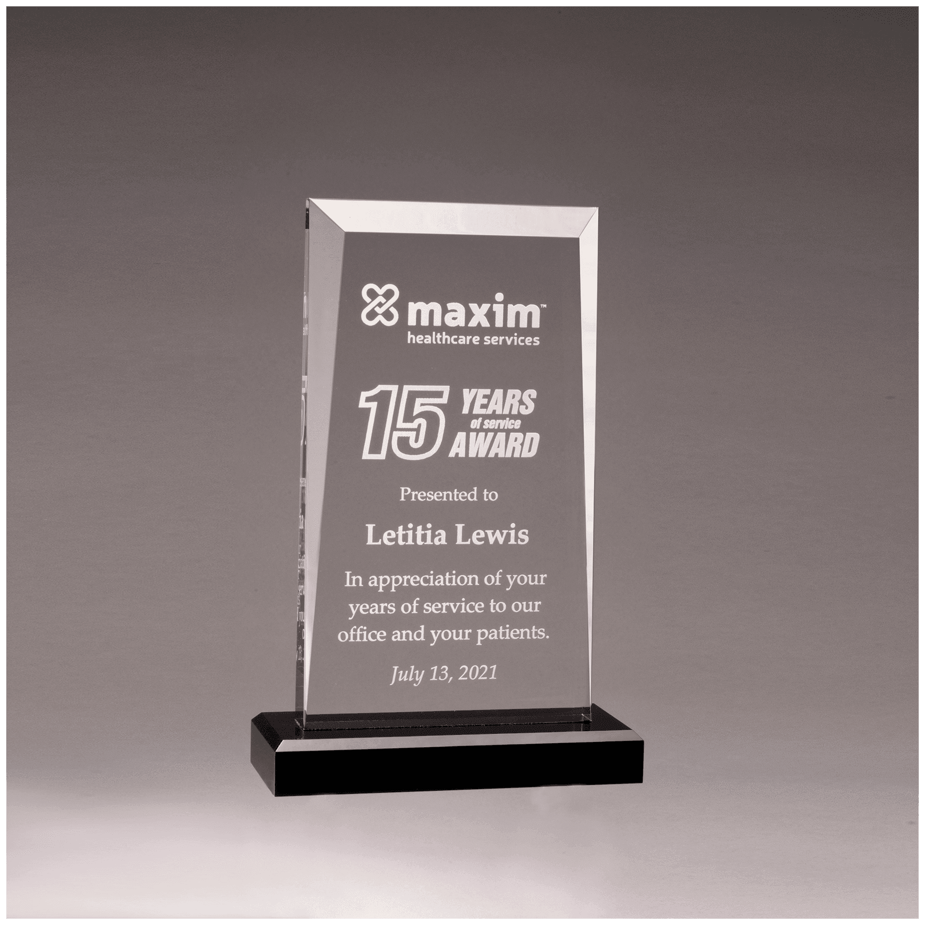 Clear Acrylic Award with Black 6" x 9 3/4" Apex Series Base