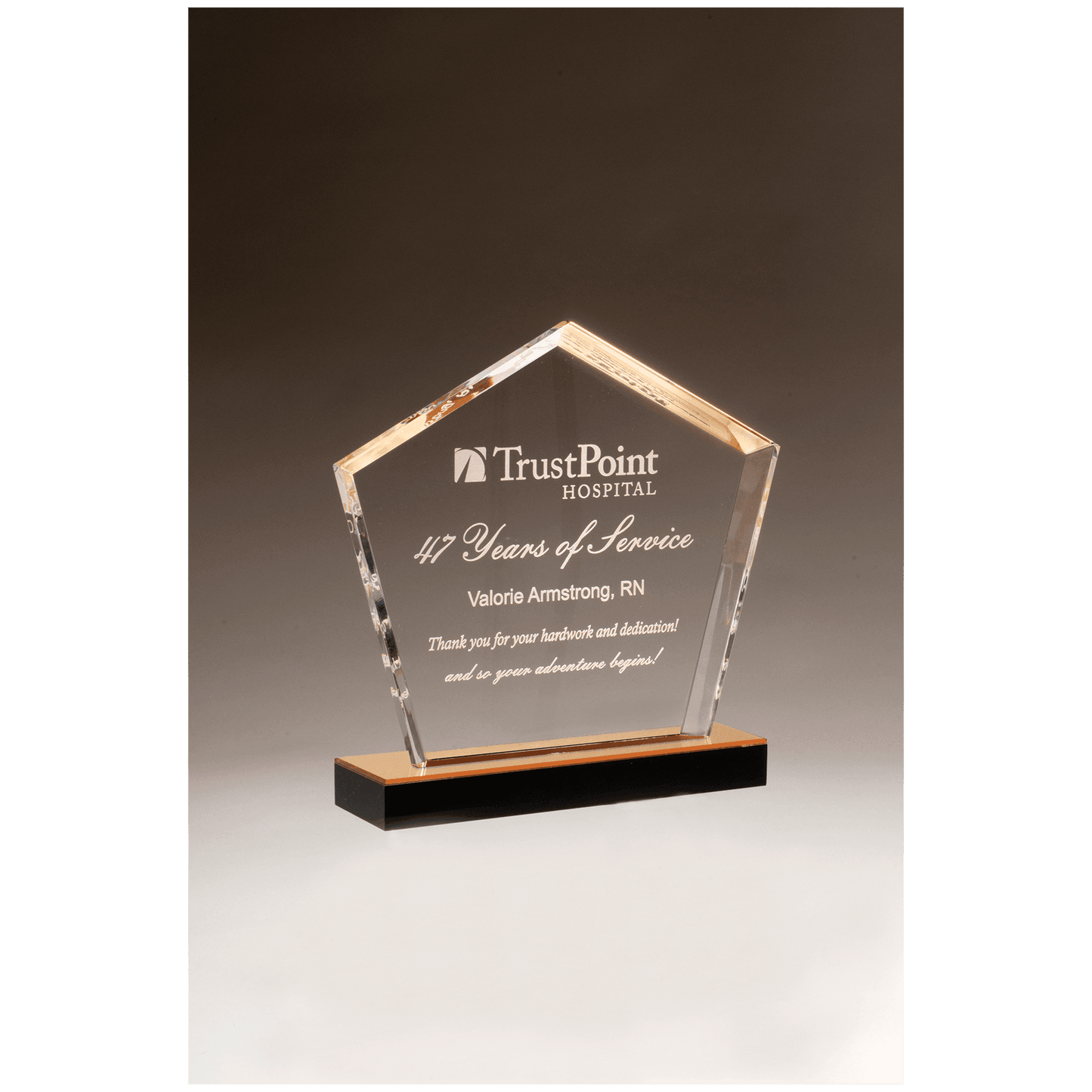 8" x 9" Diamond Series Acrylic with Gold Accent and Gold Mirror Top Black Base