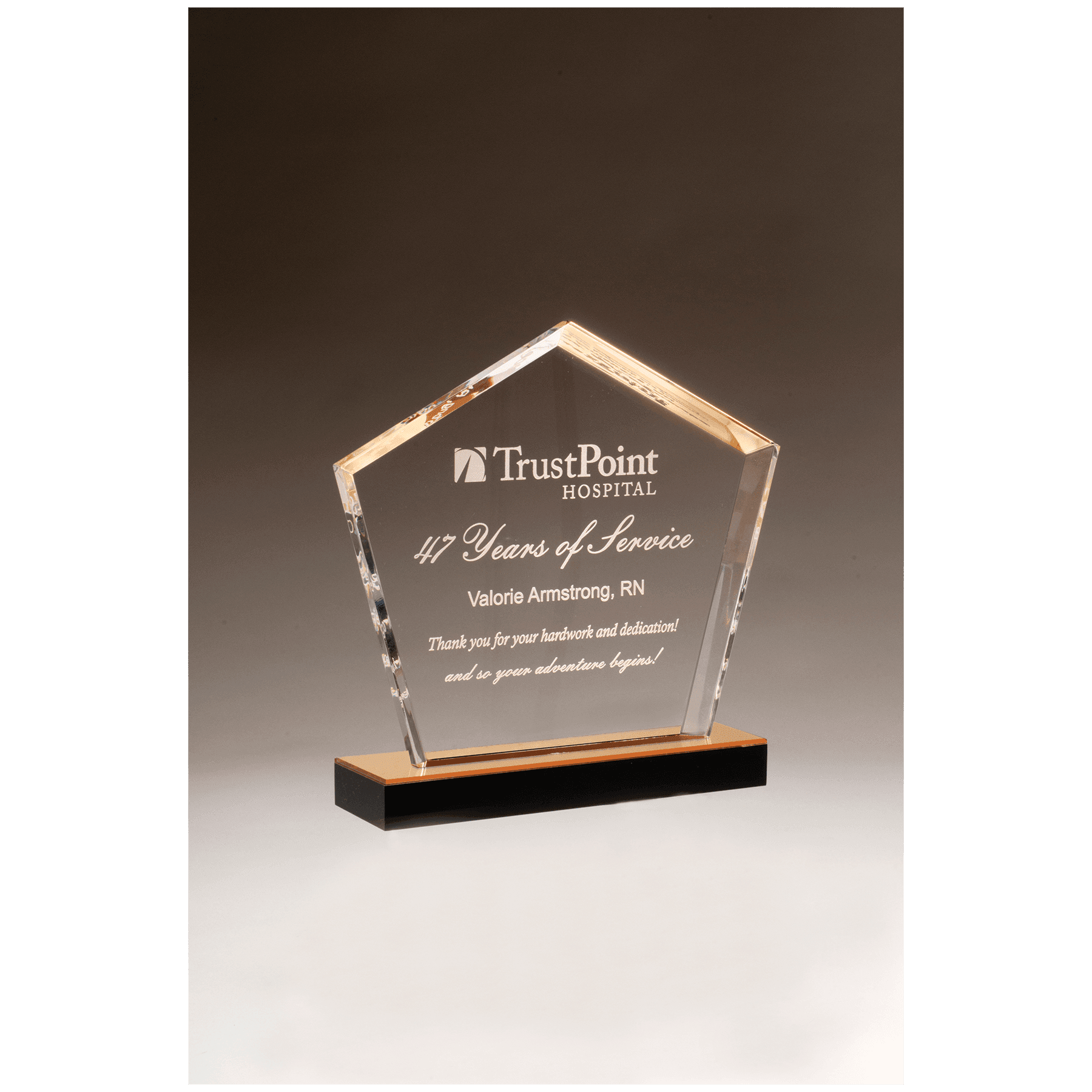 8" x 9" Diamond Series Acrylic with Gold Accent and Gold Mirror Top Black Base