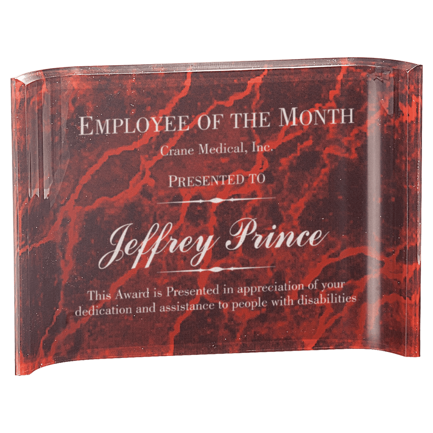 Red 7" x 5" Marbleized Acrylic Crescent