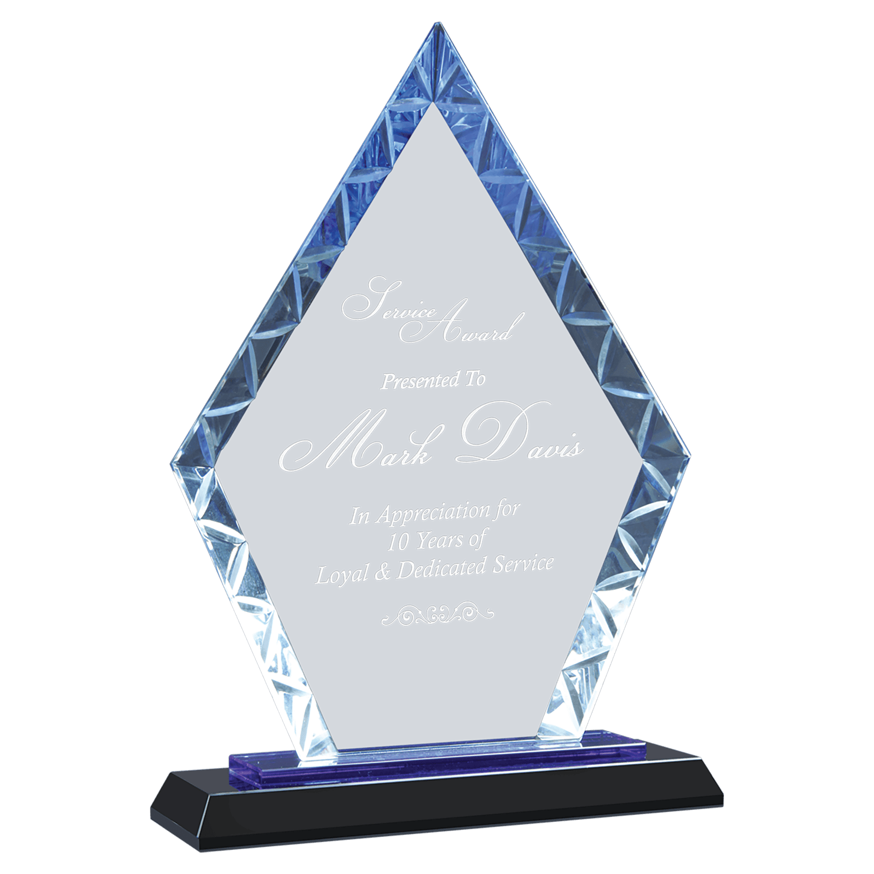 Clear Diamond Accent Glass on Blue & Black 9" Reflective Base