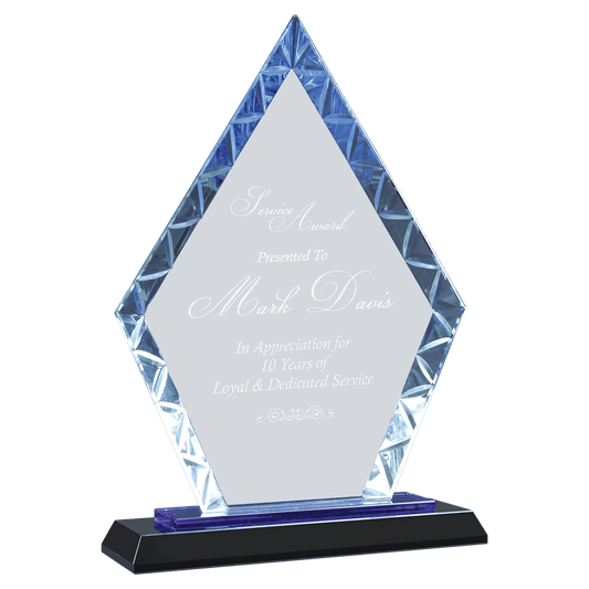 Clear Diamond Accent Glass on Blue & Black 9" Reflective Base