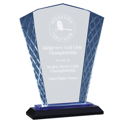 Clear Fan Accent Glass on Blue & Black 8" Reflective Base