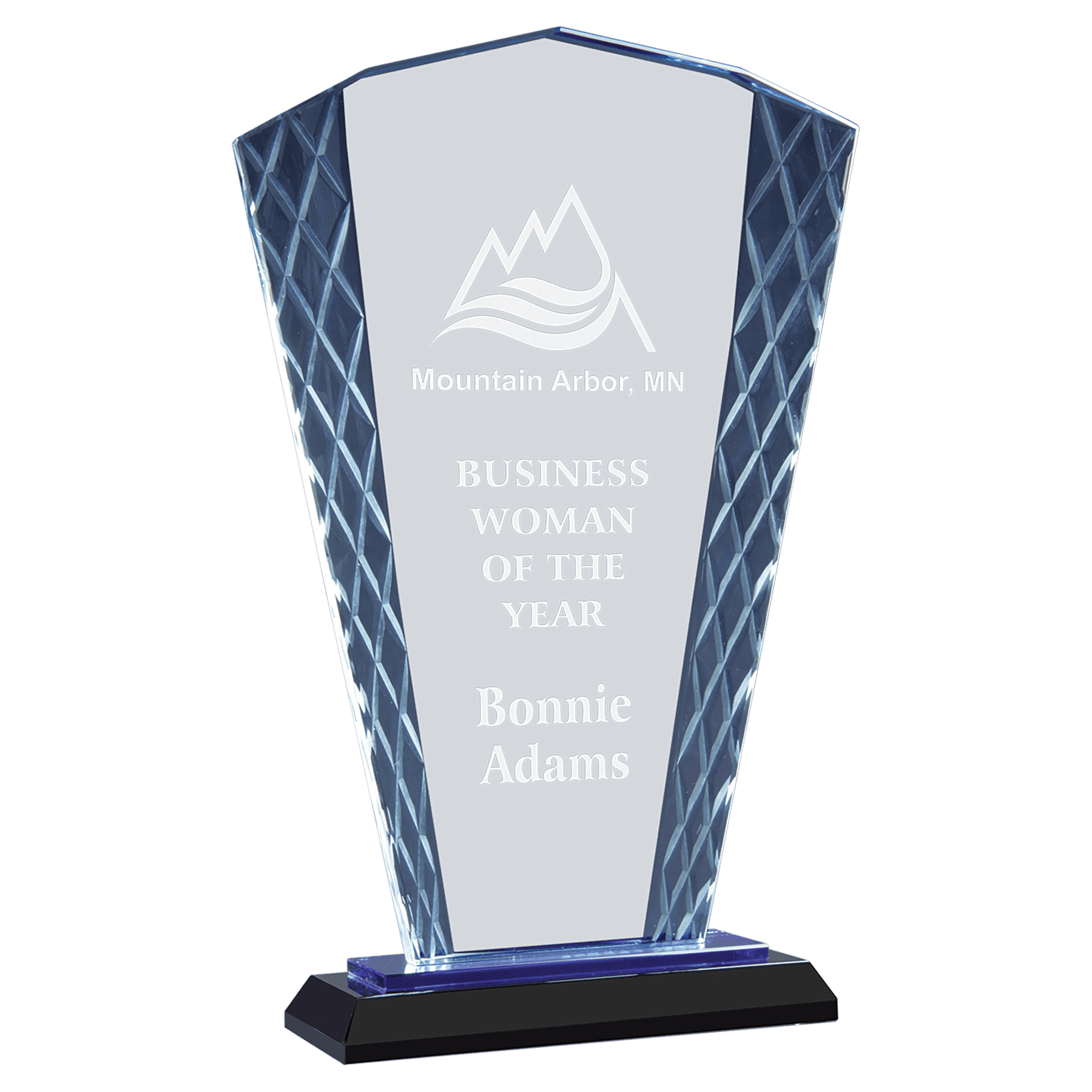 Clear Fan Accent Glass on Blue & Black 9 1/2" Reflective Base