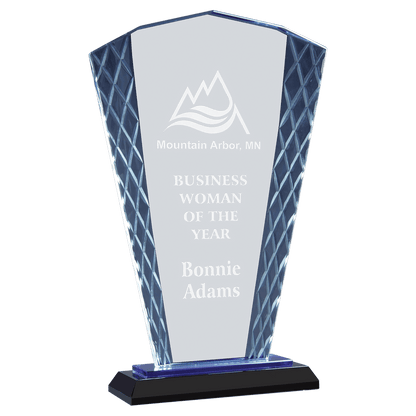 Clear Fan Accent Glass on Blue & Black 9 1/2" Reflective Base