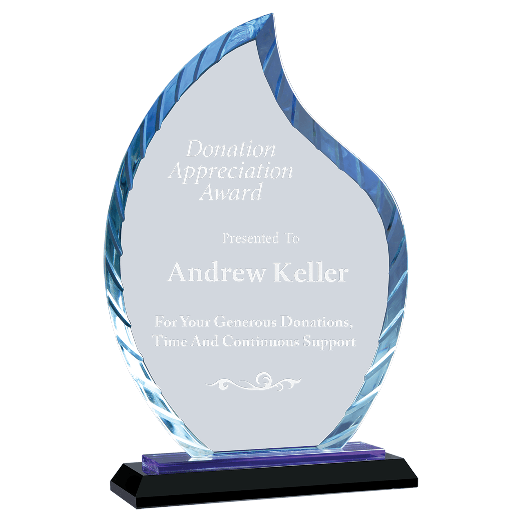 Clear Flame Accent Glass on Blue & Black 9 1/2" Reflective Base