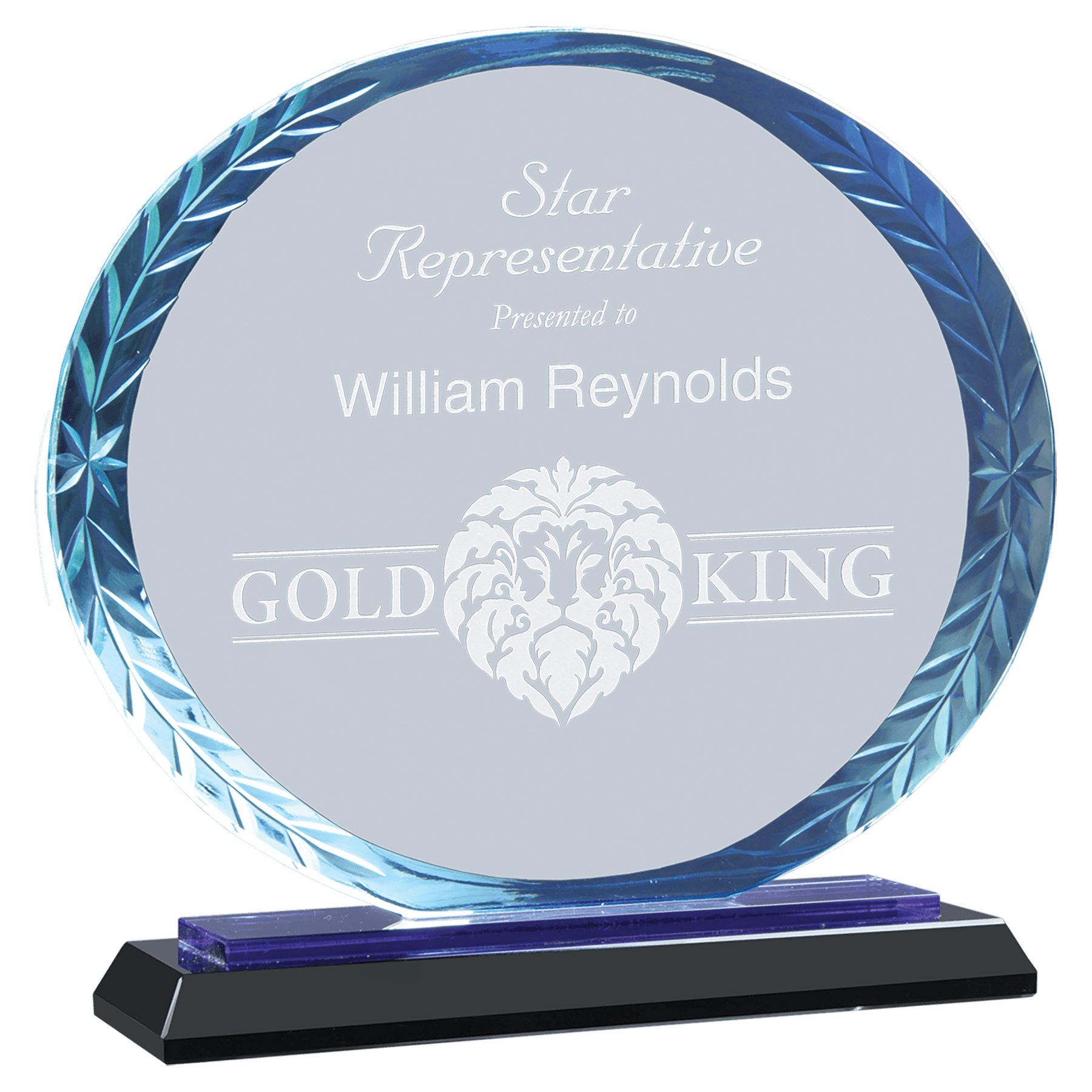 5 3/4" Clear Oval Accent Glass on Blue & Black Reflective Base