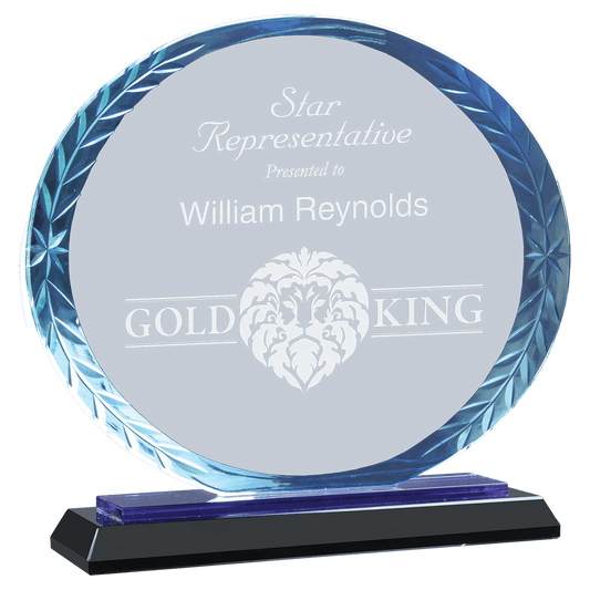 5 3/4" Clear Oval Accent Glass on Blue & Black Reflective Base