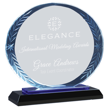 Clear Oval Accent Glass on Blue & Black 7" Reflective Base