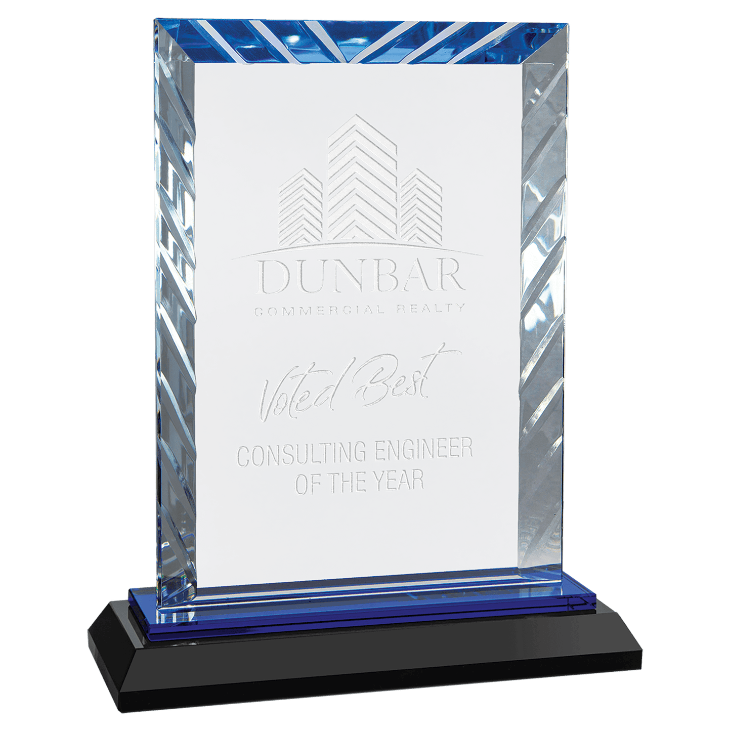 Clear Rectangle Accent Glass on Blue and Black 7" Reflective Base