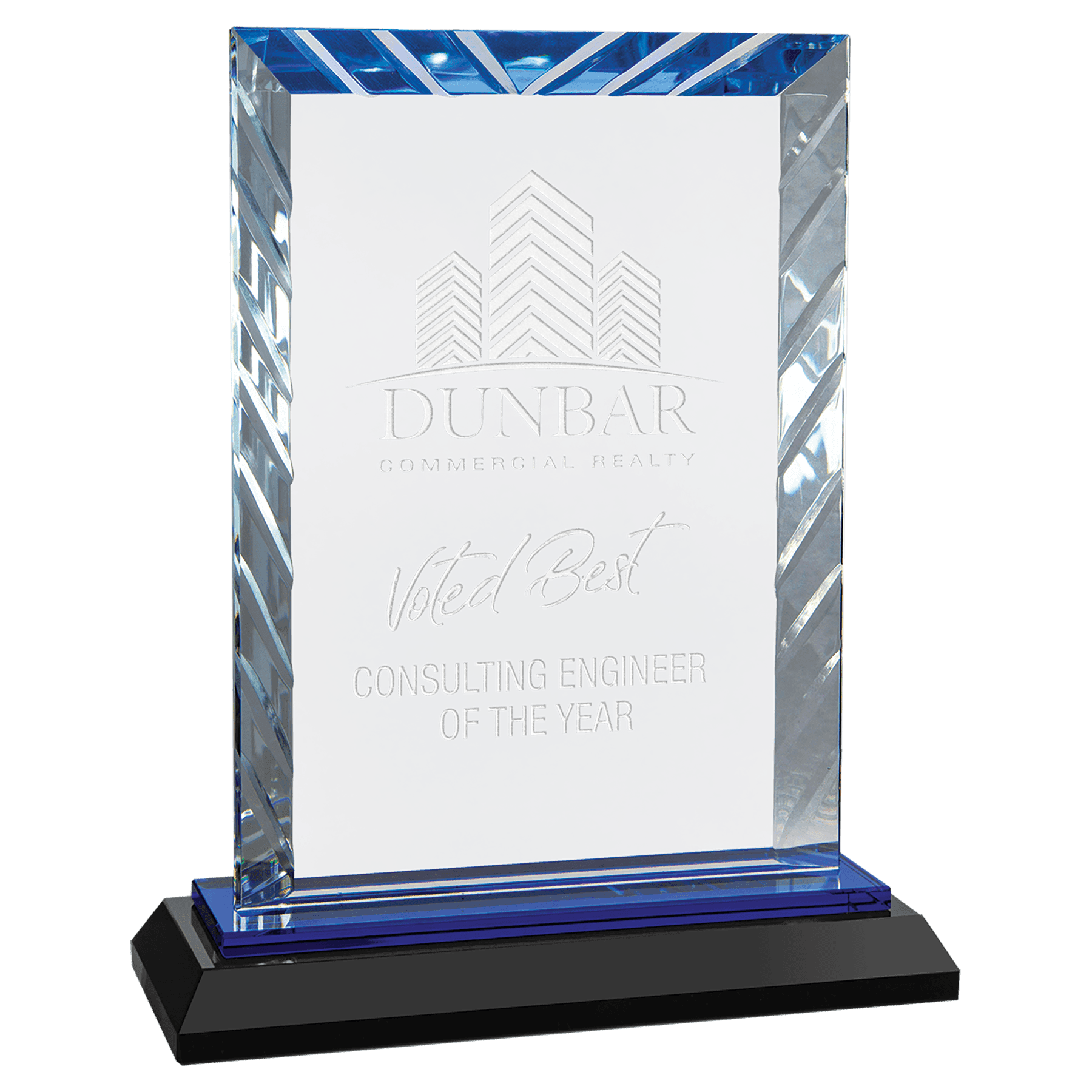 Clear Rectangle Accent Glass on Blue and Black 7" Reflective Base