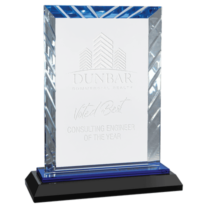 Clear Rectangle Accent Glass on Blue and Black 7" Reflective Base