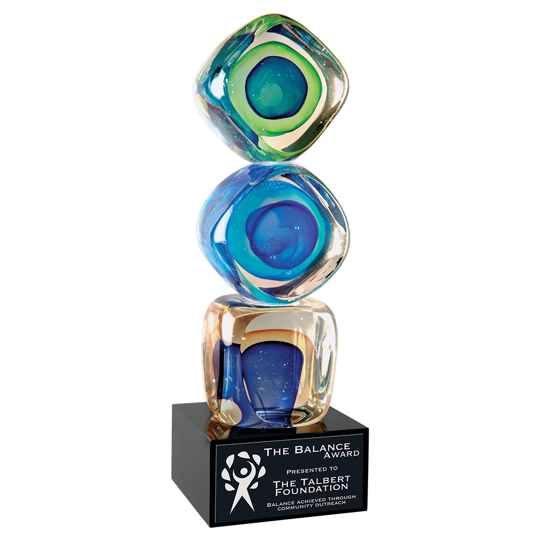 9 1/4" Stacked Blocks Art Glass with Square Black Base