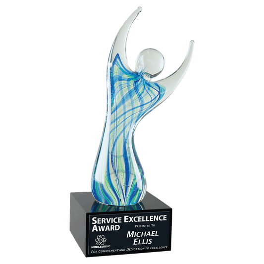 9" Raised Arms Art Glass with Square Black Base