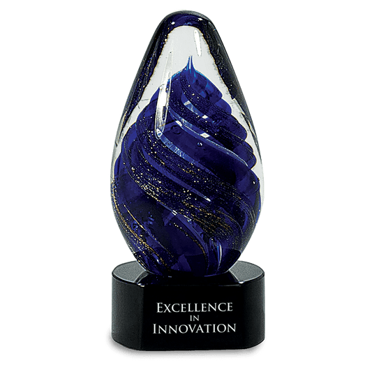 6 1/2" Blue Tear Drop Art Glass