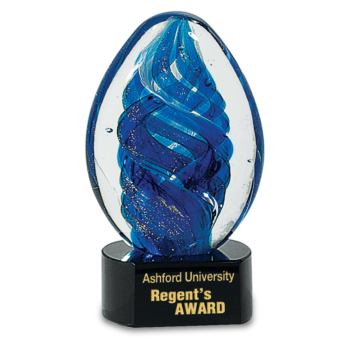 6" Blue Oval Swirl Art Glass