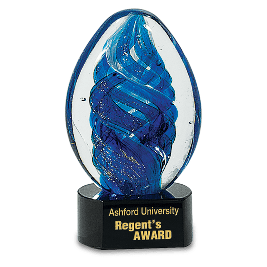 6" Blue Oval Swirl Art Glass