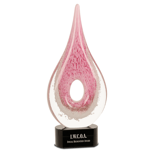 12" Pink Round Window Raindrop Art Glass